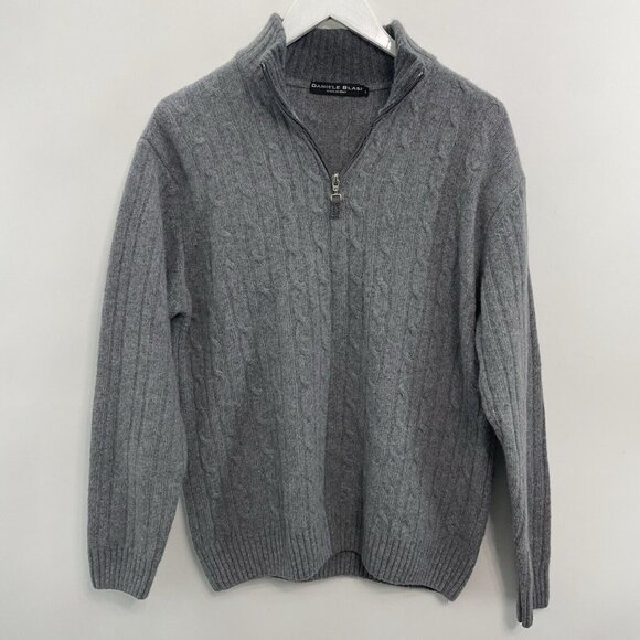 Daniele Blasi Italian Wool Sweater 1/4 Zip Cable Knit Gray Mens L - Picture 1 of 8